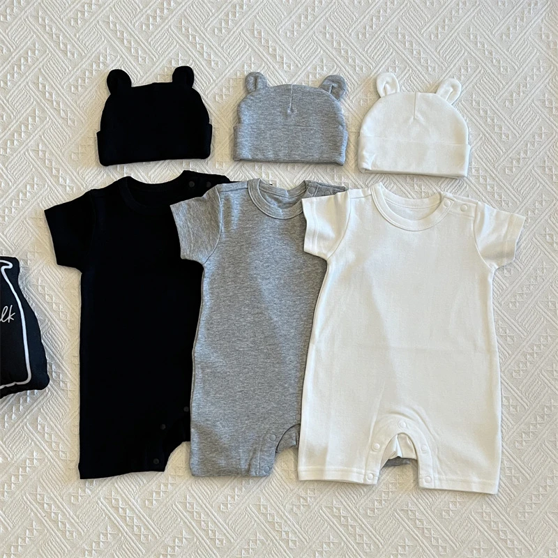 2025新品婴儿连体衣夏季短袖爬服宝宝纯棉衣服配帽哈衣夏装6个月