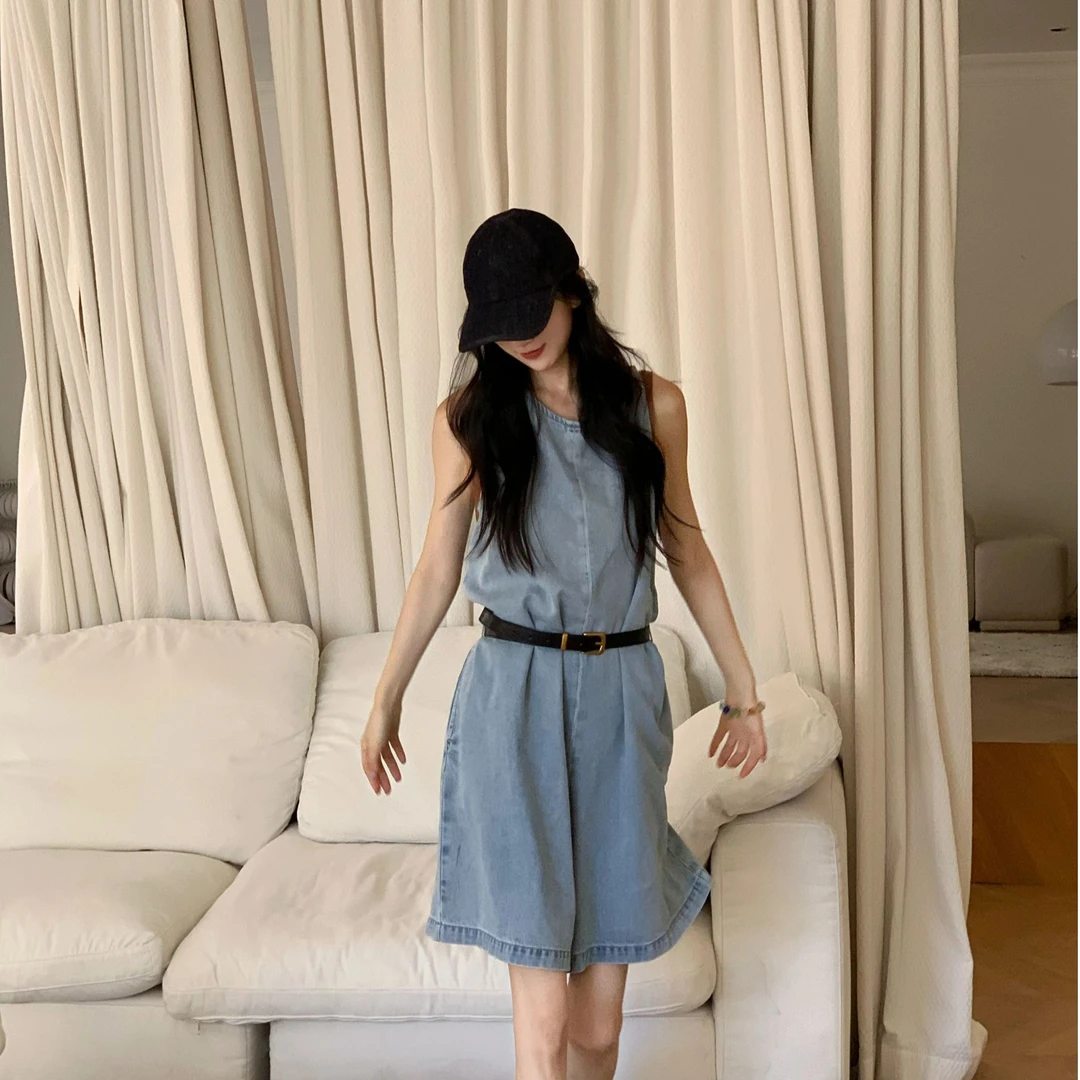 OUDOCKEE 鸥鸥 【莱赛尔】复古牛仔蓝显瘦连衣牛仔裤 N2503N459T