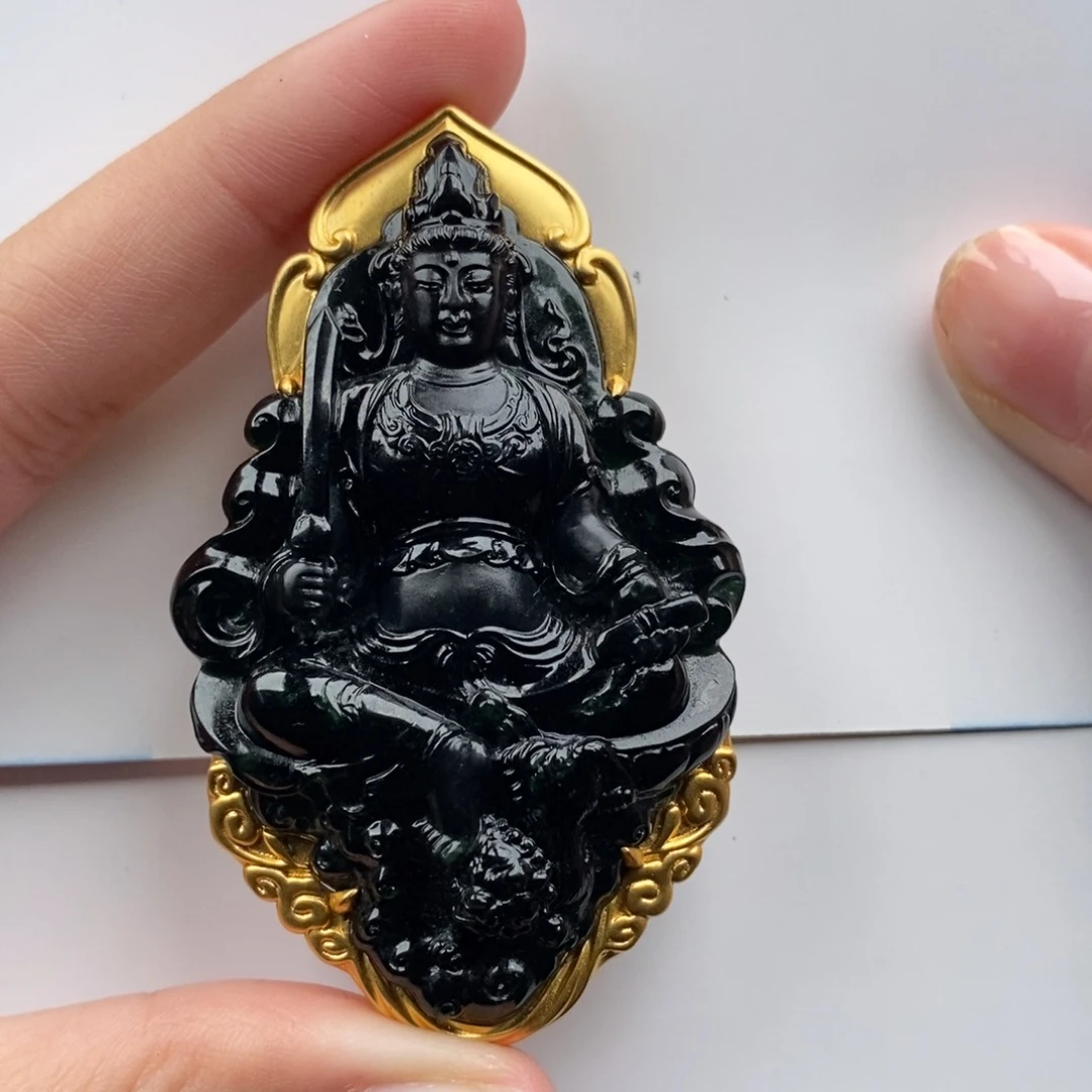 【闪购商品】翡翠挂件18K金镶嵌揭****哥文殊