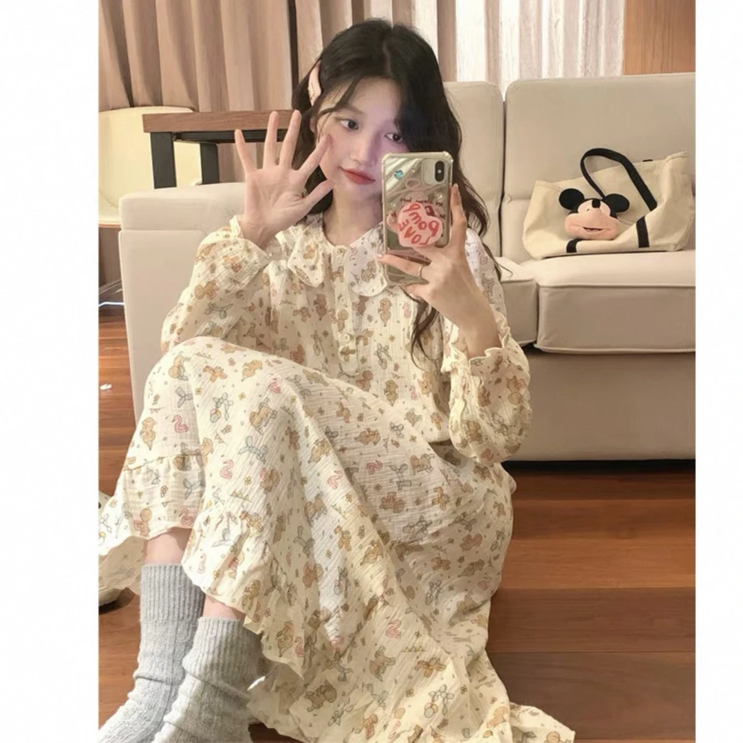 新1号睡衣女秋冬捡漏云朵棉睡衣长袖睡裙可外穿家居服睡裙
