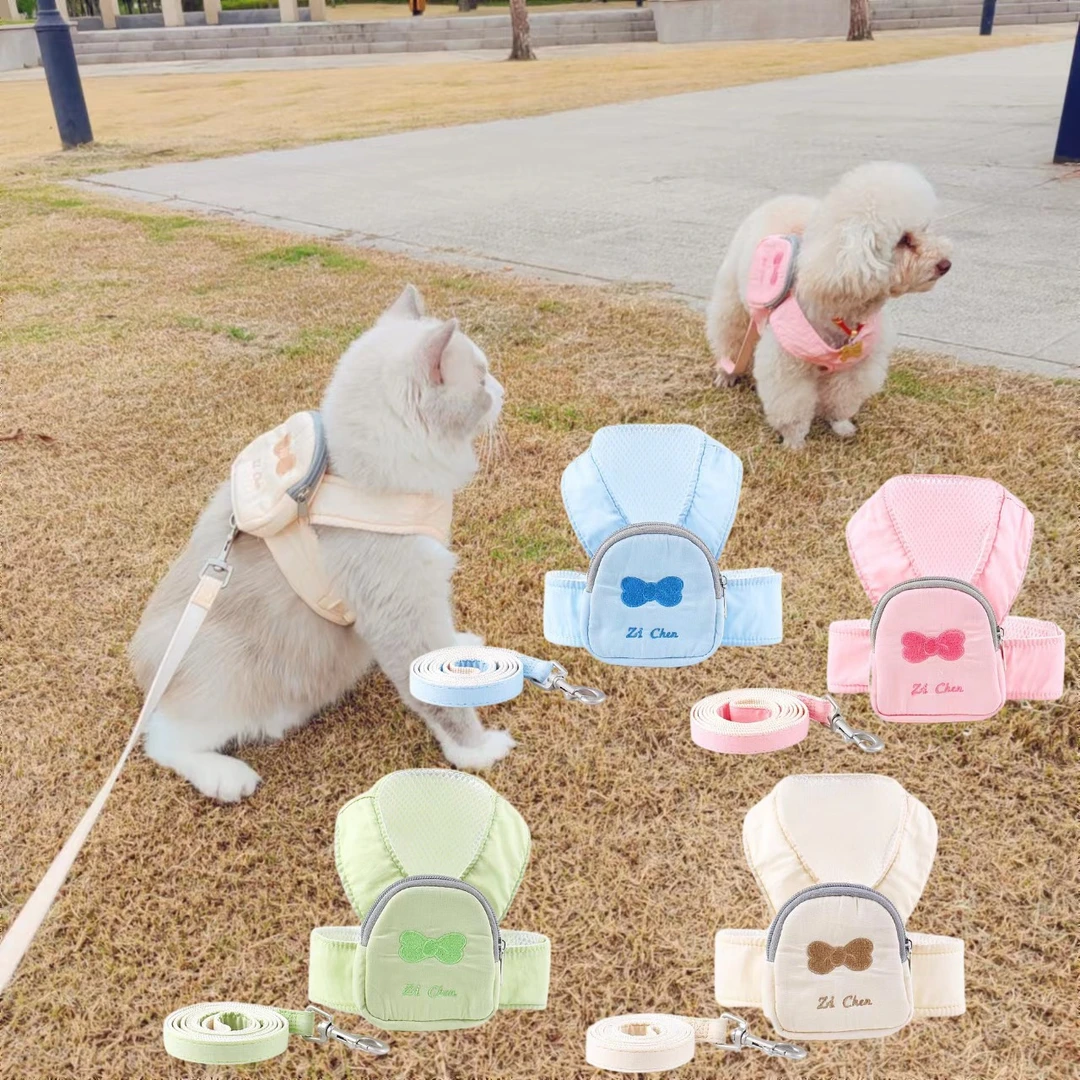 宠物用品猫咪牵引绳狗狗蝴蝶结胸背衣柔软舒适溜猫