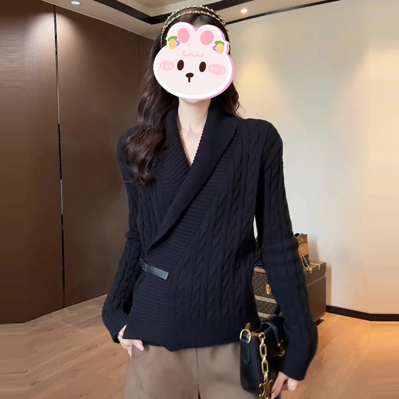 慵懒清冷洋气酷飒风高级知性时髦针织衫女2025秋季新款西装领上衣