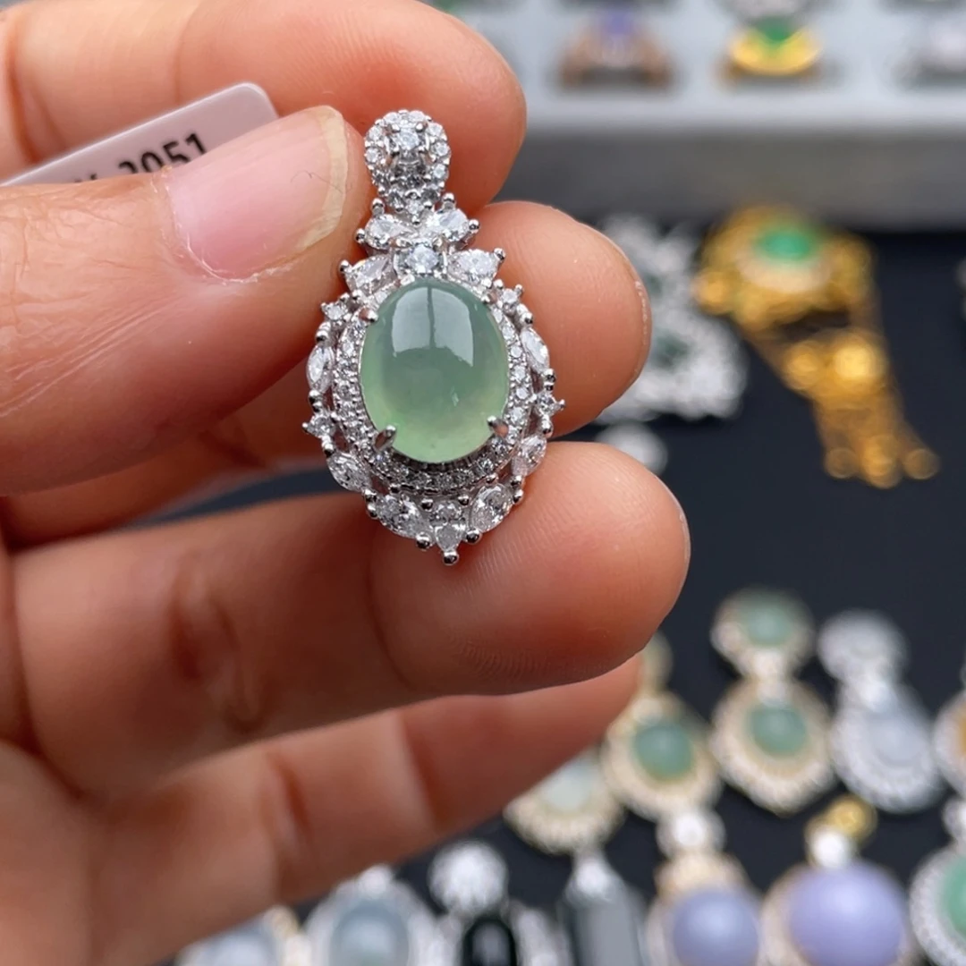 翡翠银S925镶嵌吊坠(不含链)