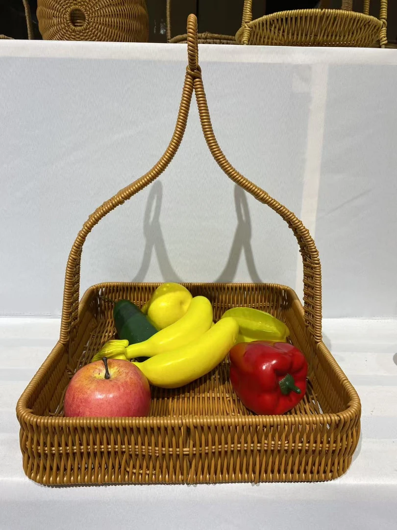 DL94手工仿藤编尖顶篮高端点心面包专用篮水果篮31*31*40cm