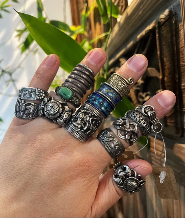 800银银制品 老银戒指 古董银饰 老银首饰 老银 民族风 时尚 古风