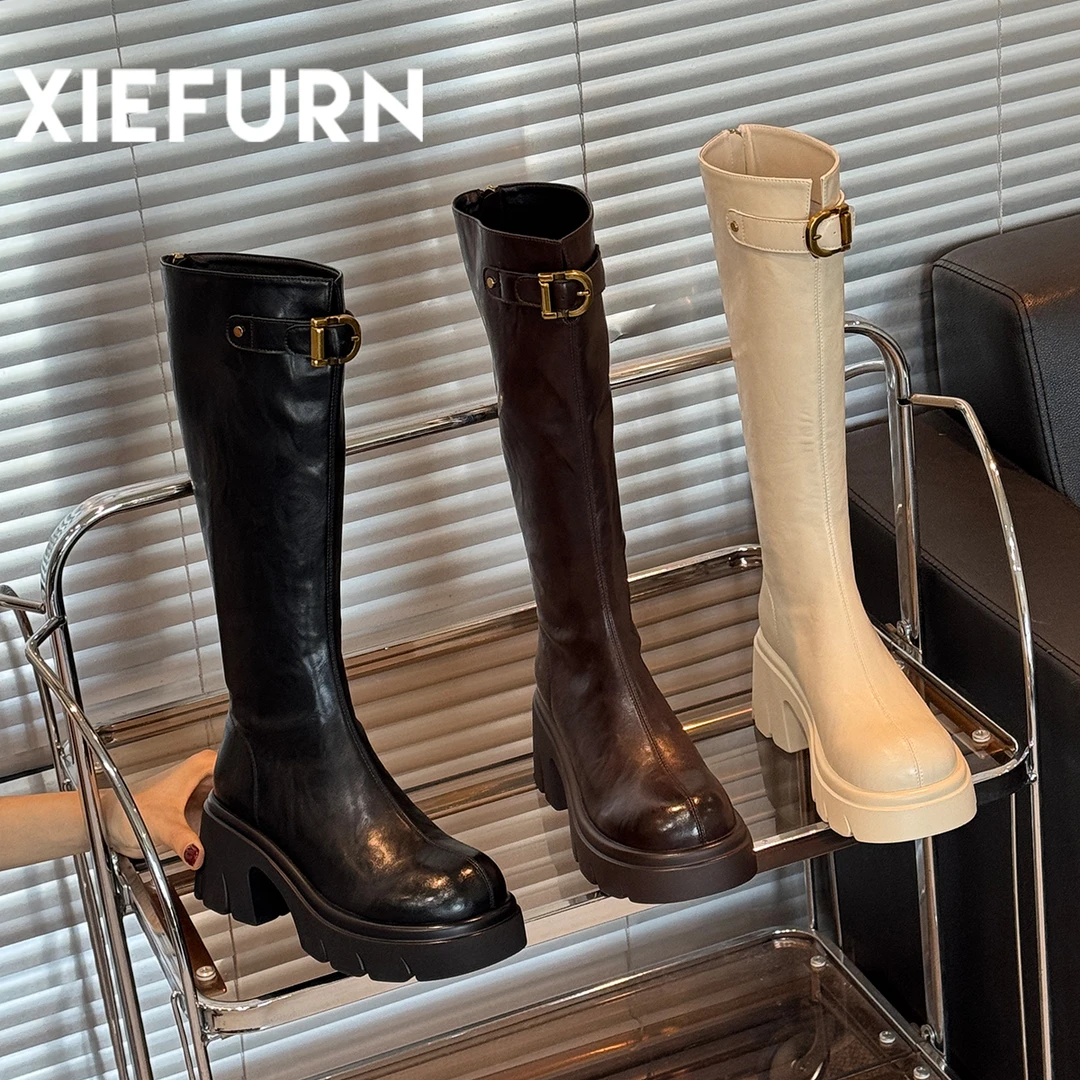 XIEFURN/鞋夫人秋冬新款小个子长靴女显高显瘦时尚百搭骑士靴