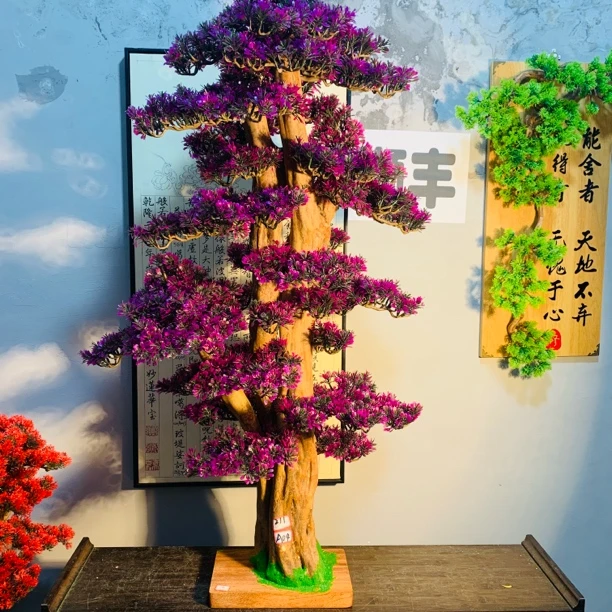 A04杜鹃根仿真迎客松摆件