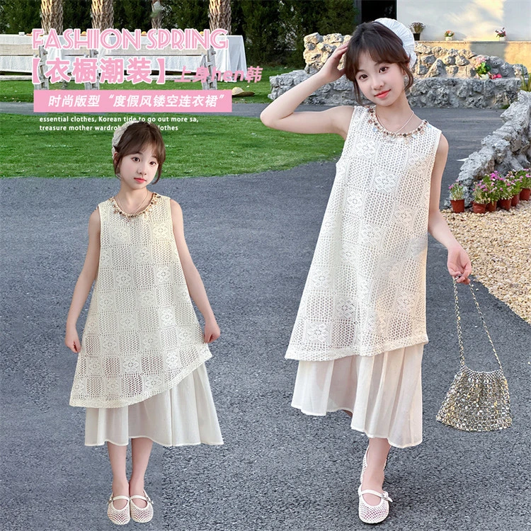 女童夏季背心裙2025新款女孩韩系穿搭波西米亚儿童拼接连衣裙