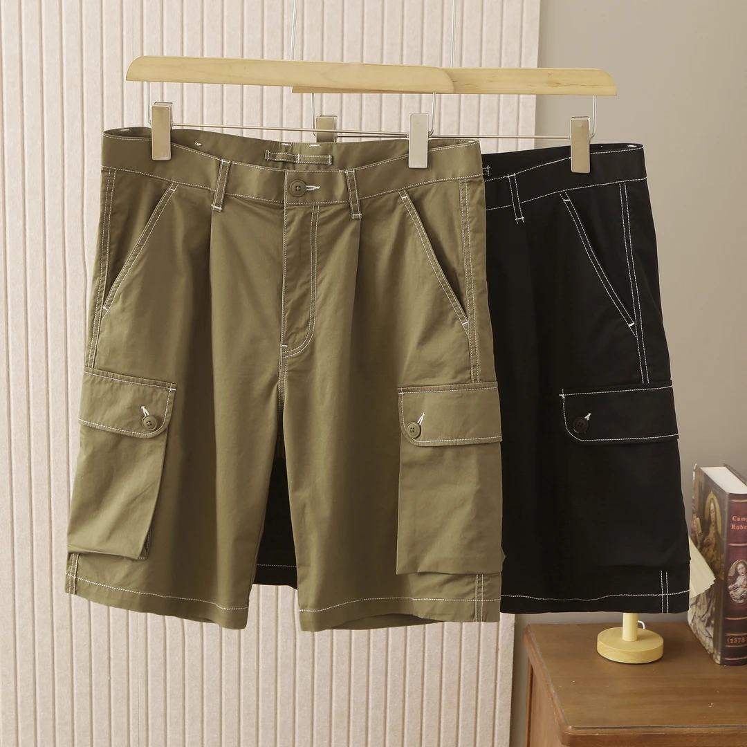 048-夏季亲子款两色工装风户外运动短款透气直筒97棉薄款弹力中裤