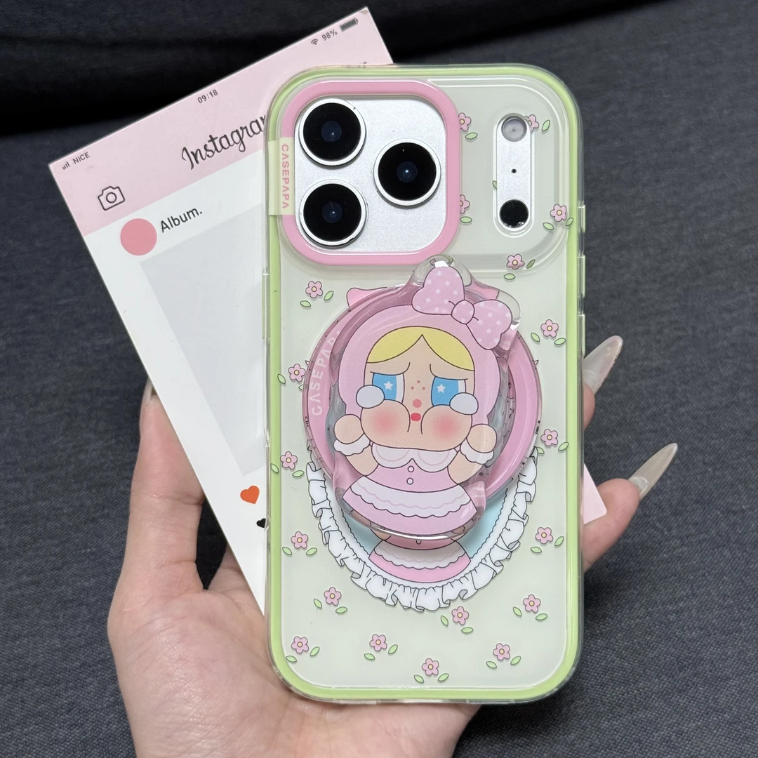 喵六家绿碎花公主哭娃磁吸支架二合一 imd 双层手机壳