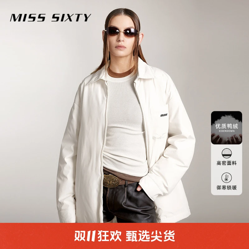 Miss Sixty羽绒服女简约翻领印花宽松薄款休闲外套