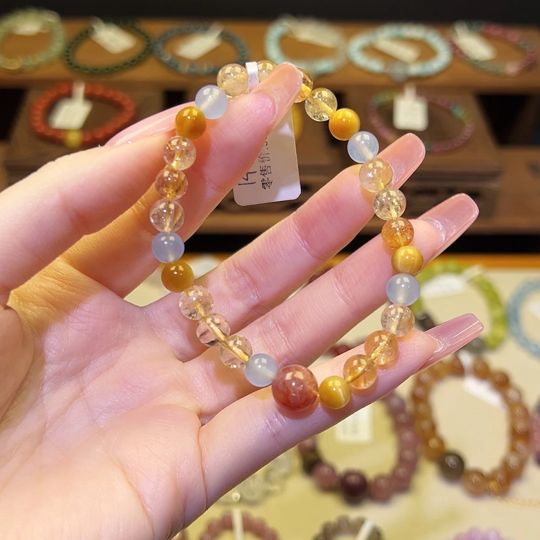 手串水晶银S925镀金镶嵌黄1496