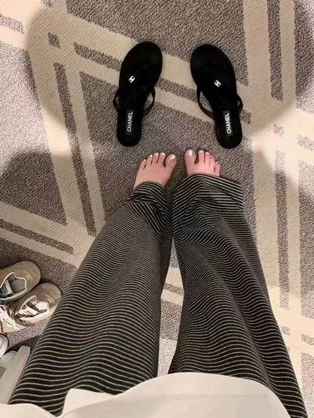 大码女装早秋新款条纹阔腿裤长裤高腰休闲裤直筒宽松休闲痞帅韩系