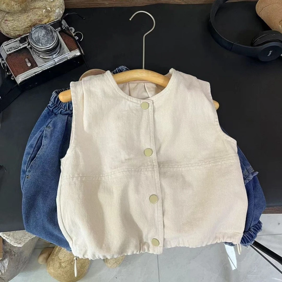 宝宝纯棉马甲春秋外穿男童纯色日韩系背心春季女婴儿童洋气坎肩