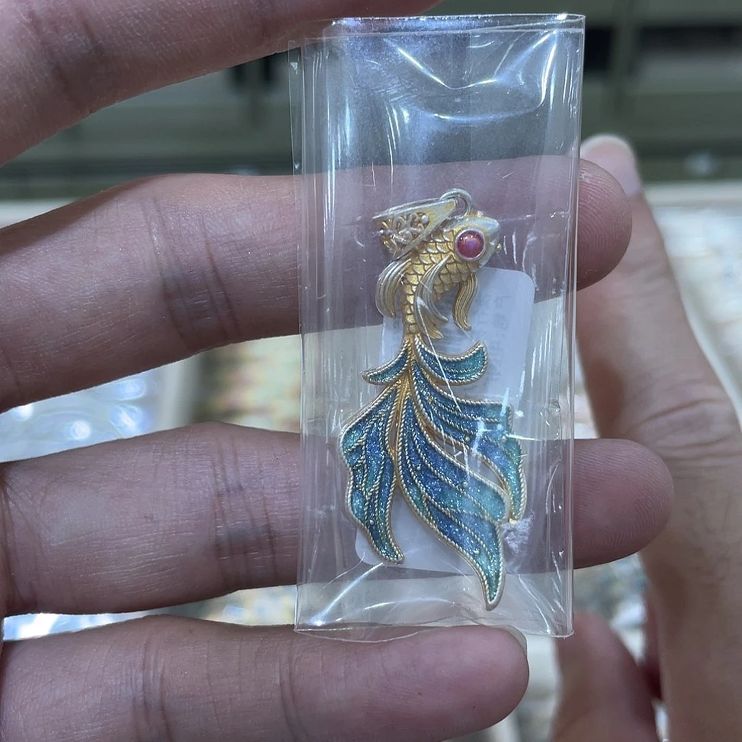 吊坠足银珐琅蓝色小鱼吊坠约6.2g
