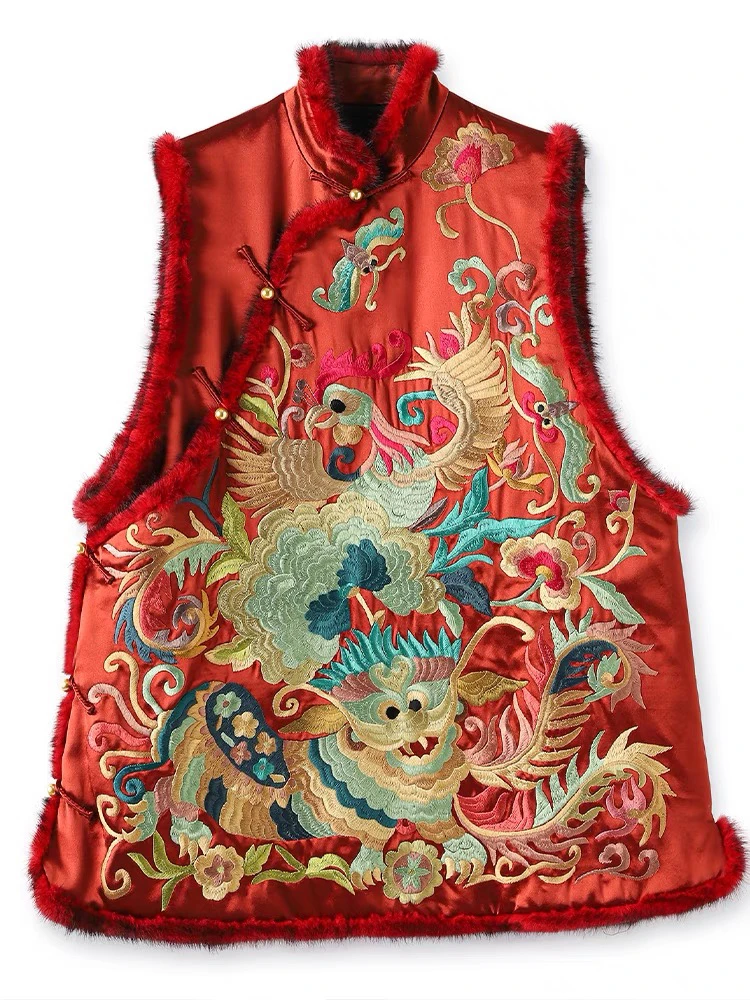 南油朱朱红色长款马甲263