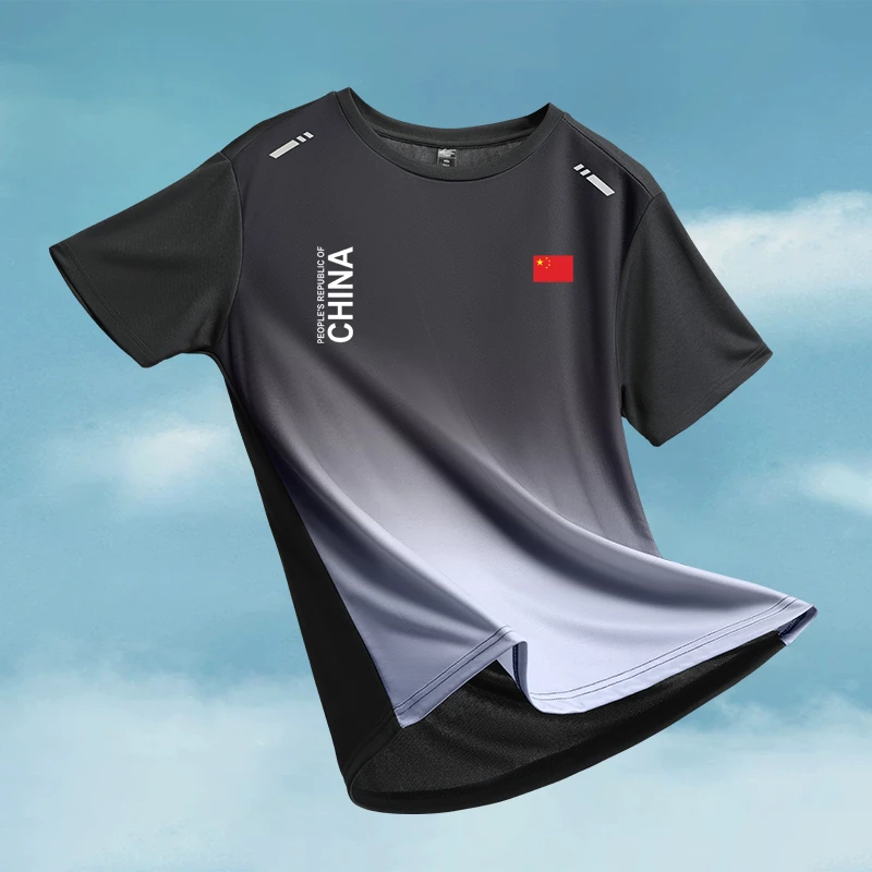 中国队夏季短袖运动速干网孔透气上衣训练比赛跑步健身休闲上衣