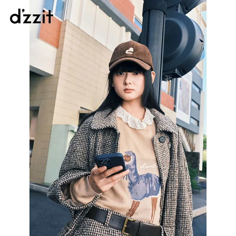 【商场同款新品】dzzit地素长袖针织衫25冬复古嵌花上衣女3J4E404