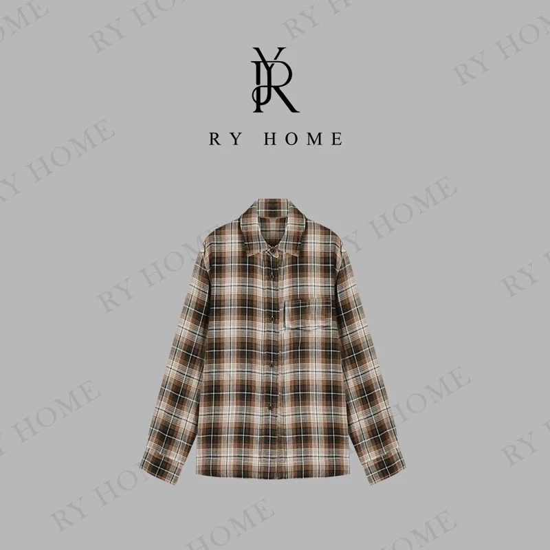 【容雨RYHOME】100%棉宽松慵懒双面色织格纹衬衫253C1545