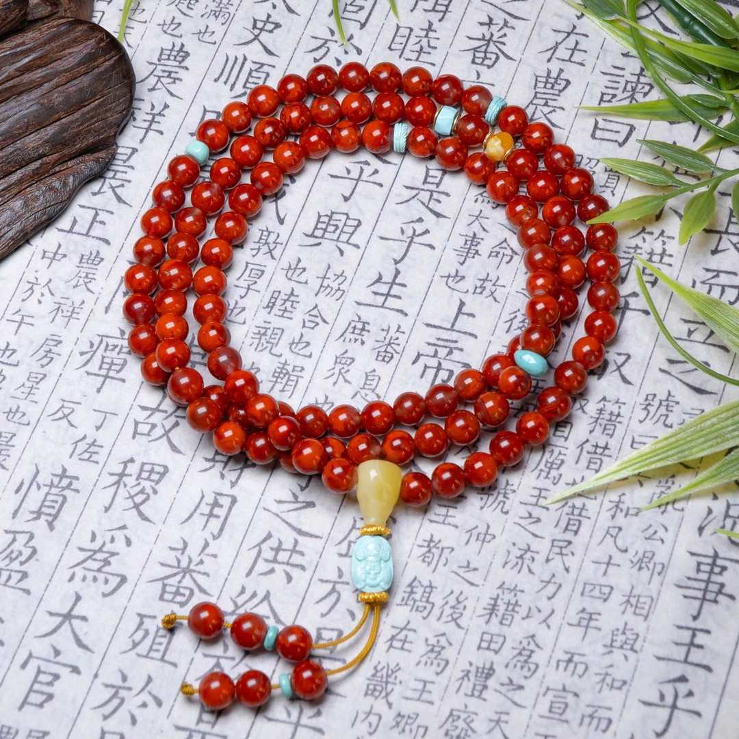 瓦西南红18K牛血火焰108串7mm【承禧原矿】FH10-9285多样性其一