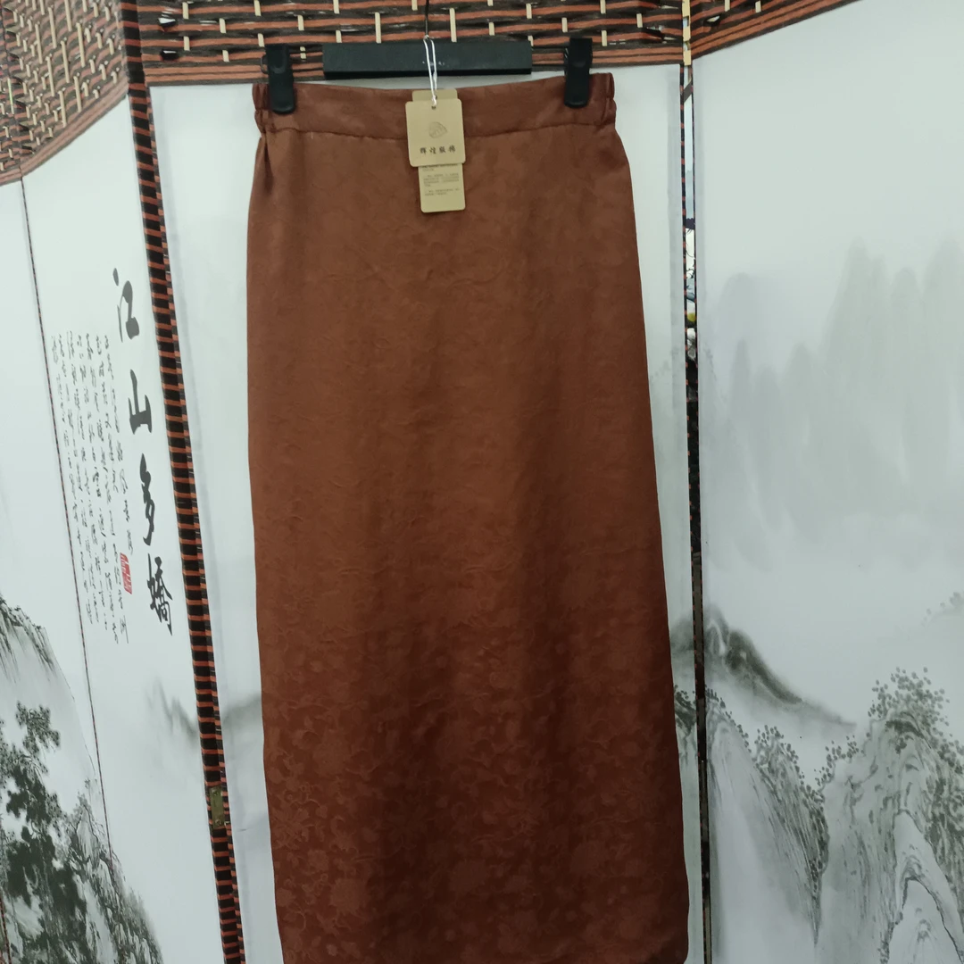 2025新款红云纱透孔萝半身裙时尚筒裙【100%桑蚕丝】C089