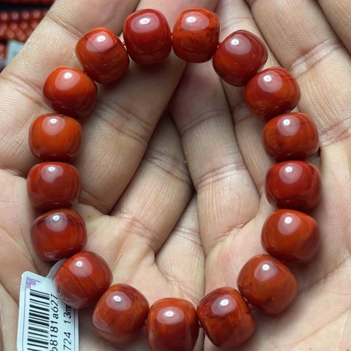 赤***～南红玛瑙未镶嵌手串13+老型单圈