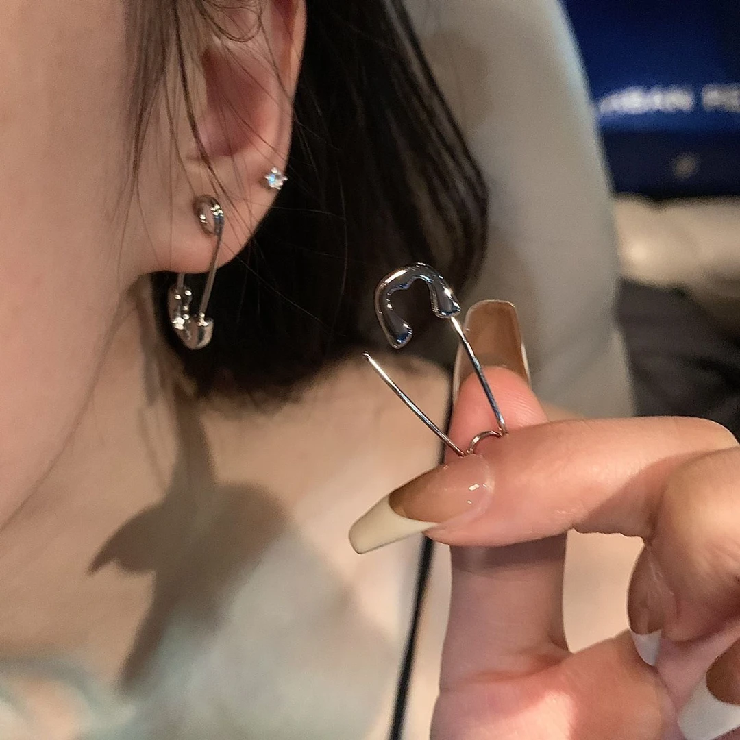 合金耳饰 怒推!贼好看!别针耳钉女小众设计感女高级感耳环曲别针