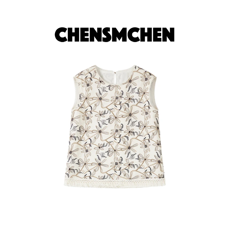 CHENSMCHEN 100亚麻薄款精致刺绣衬衫女简约大气衬衣CSC4604YW