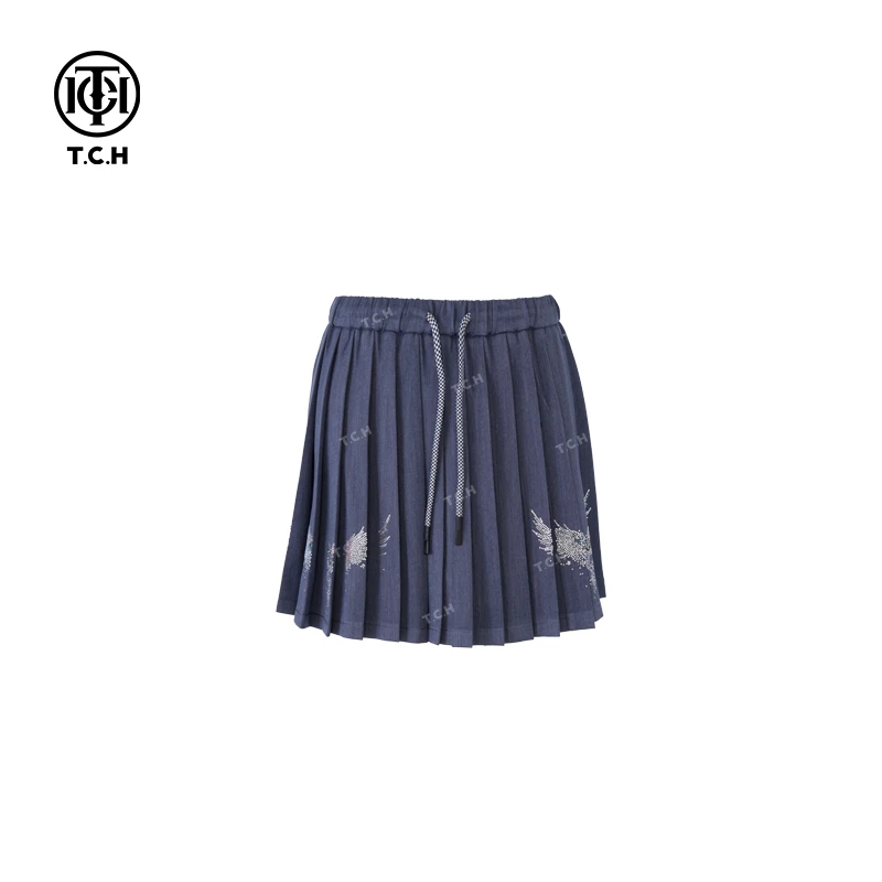 下架-TCH现货私服烫钻工艺经典翅膀百褶半身裙女T75A22E5007