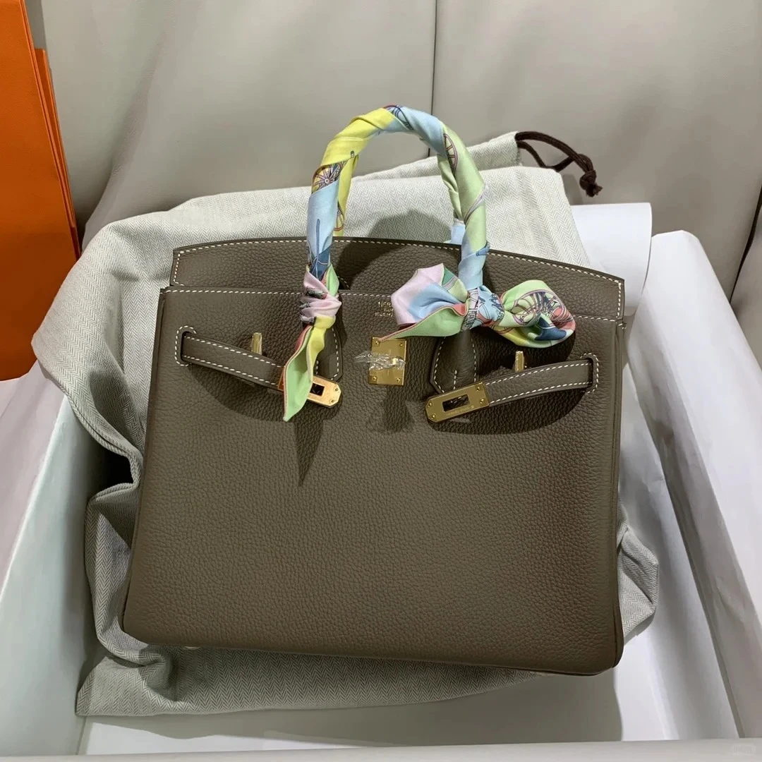 99新 Hermes/爱马仕 小花JerryBirkin 25 18大象灰 U刻 金扣包