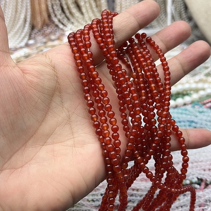 玛瑙/玉髓未镶嵌珠宝半成品一条4mm左右红玛瑙