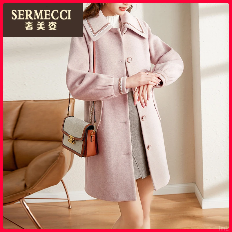 高级感小个子中长款奢美姿超好看大衣2025新款秋冬方领毛呢外套