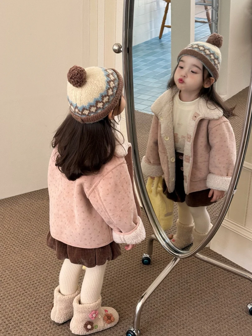 女童羊羔绒外套冬装童装秋冬新款儿童棉衣宝宝洋气休闲碎花厚棉服