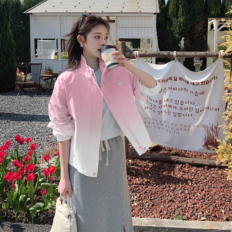 断码流行渐变蓝色短款外套女2025秋季新款女甜美减龄小个子夹克衫