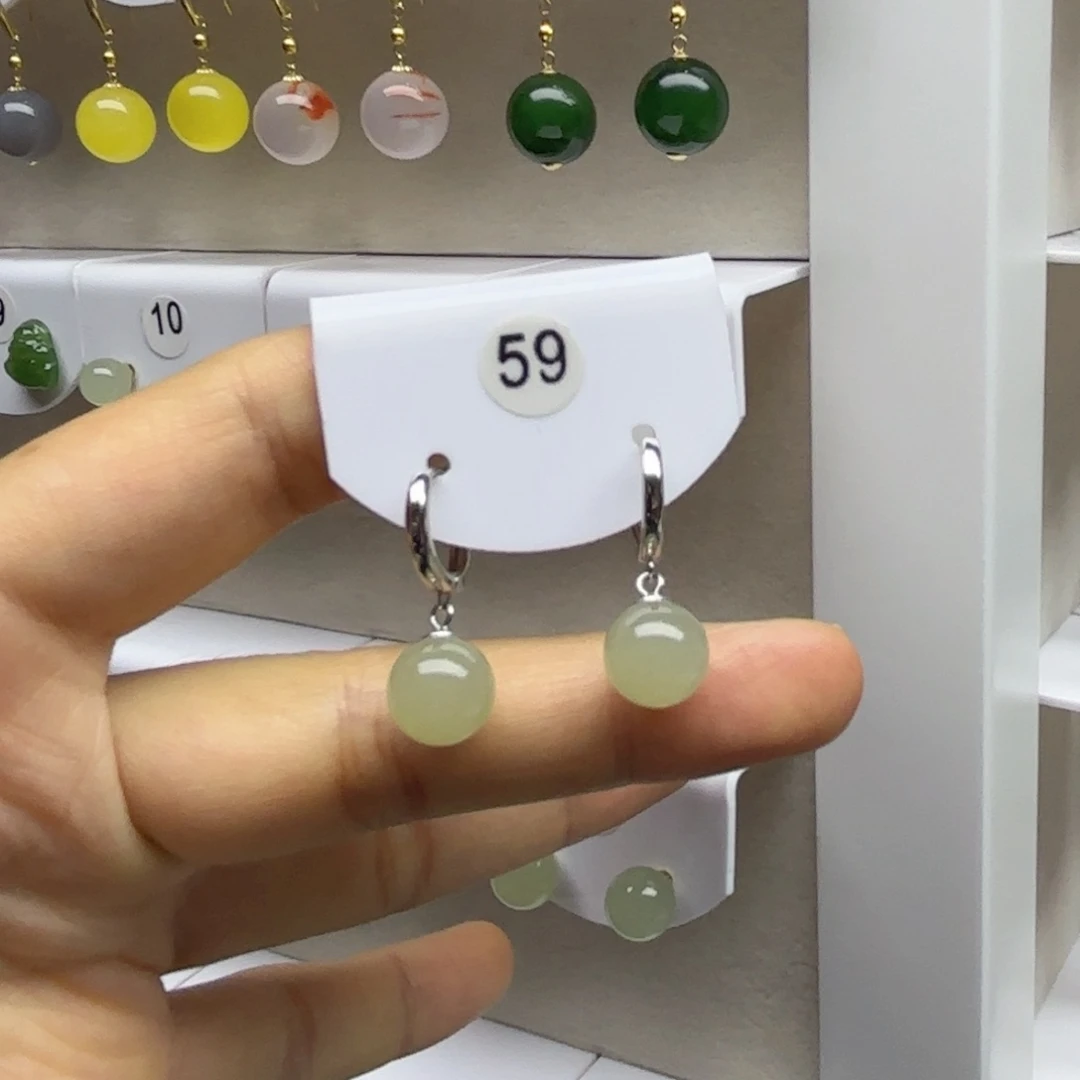 银S925镶嵌和田玉耳饰