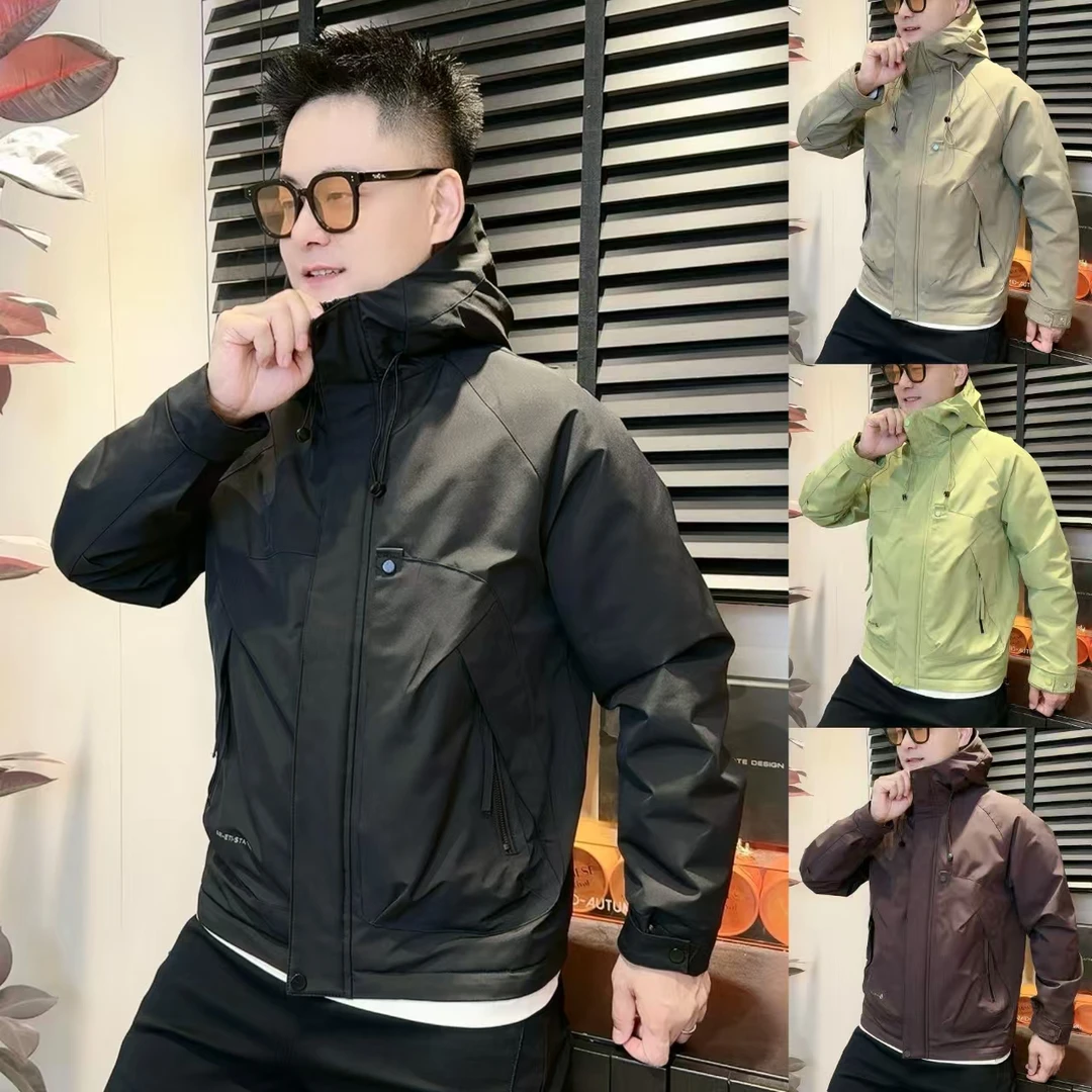 户外防风二棉男士连帽外套秋季新款时尚潮流百搭硬汉夹克外套M-21