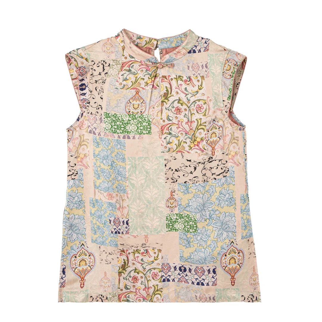 【芮伊】新中式红云纱立领上衣薄款印花唐装无袖气质小衫C515099