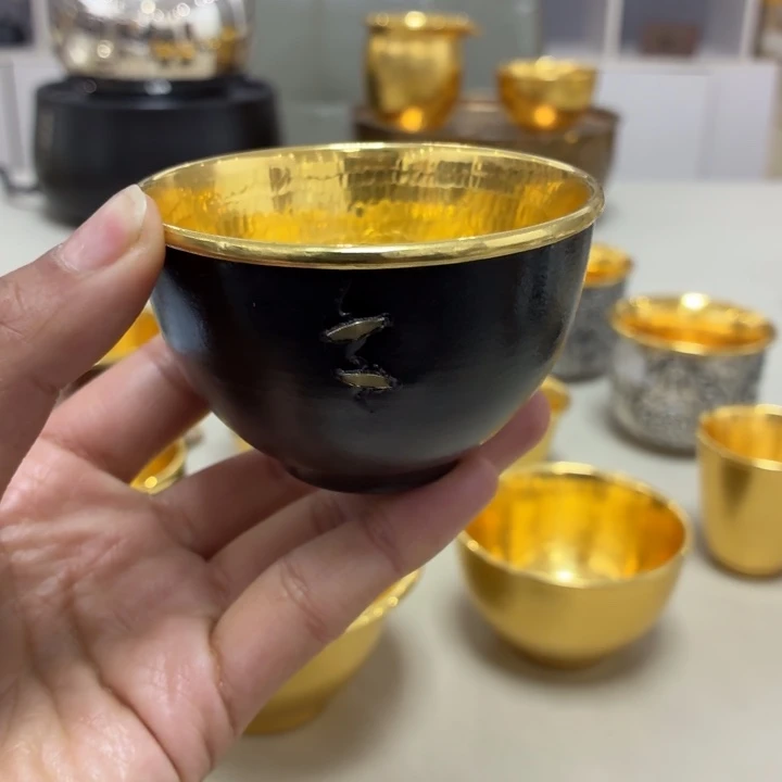 李小鹤铁包金足金999锔钉杯100毫升
