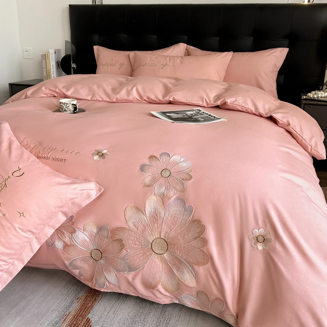 秋冬加厚磨毛高端绣花套件-太阳花-绣花四件套