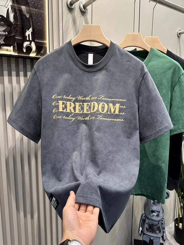 潮流复古新款棉质短袖T恤男休闲大码ins潮牌半袖夏季百搭体恤上衣