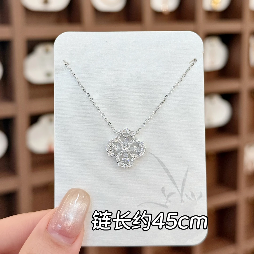坠链均925银莫桑石 XL-102日韩轻奢纯银30分莫桑钻四叶花锁骨链