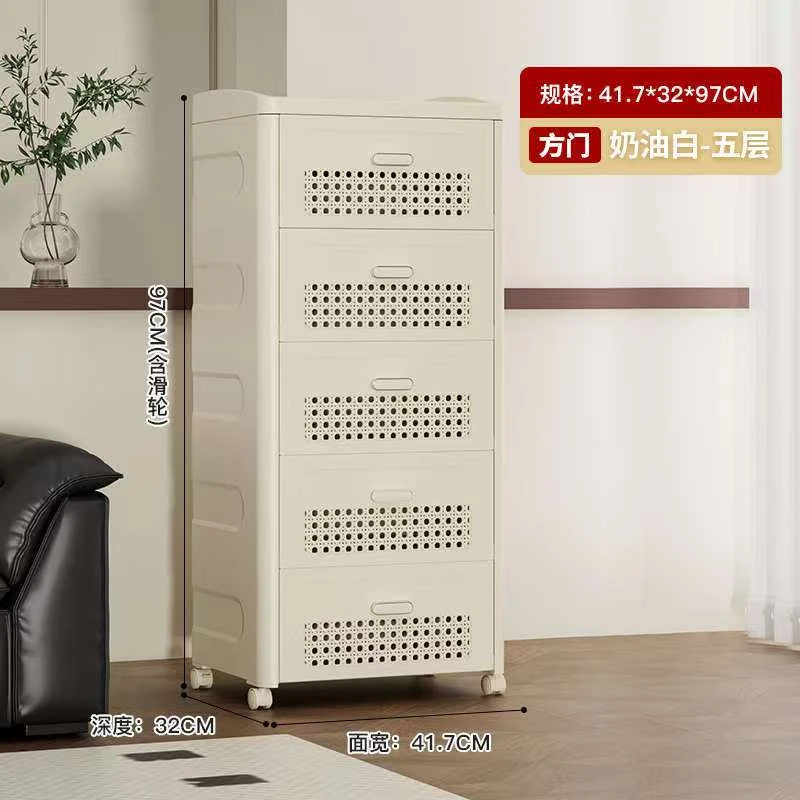 235五层免安装收纳柜储物柜可移动一体复古中式床头柜置物柜