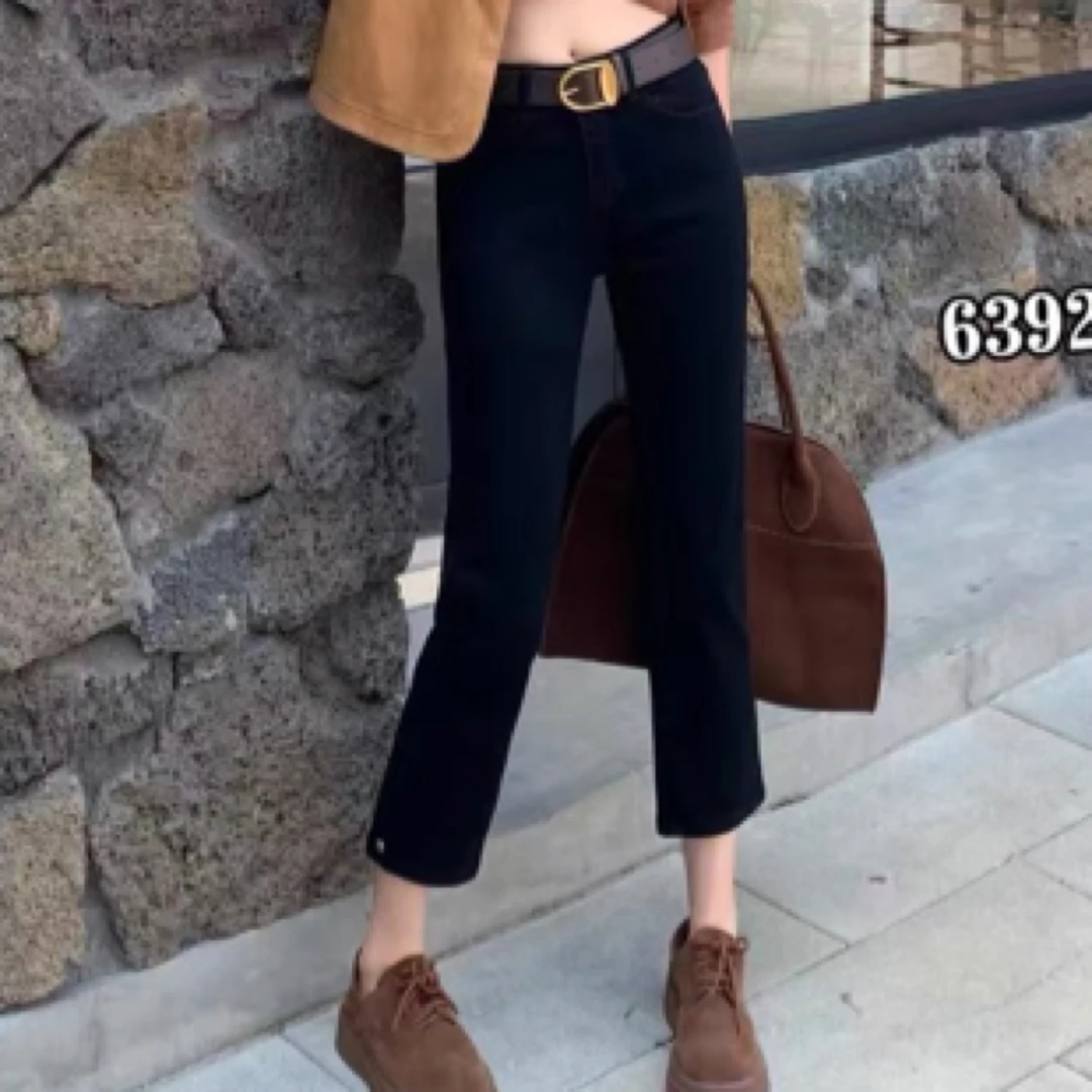63929-黑色新款显瘦气质百搭高腰弹力烟馆裤无腰带