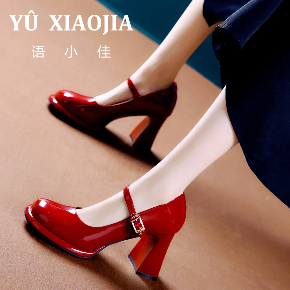 7CM[已开价]春季玛丽珍一字扣带粗跟单鞋女方头高跟鞋KD251103-2A