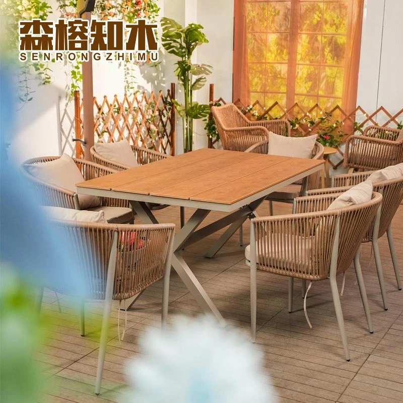知木户外阳台藤编桌椅露天庭院室外防水耐晒塑木科迪桌椅休闲
