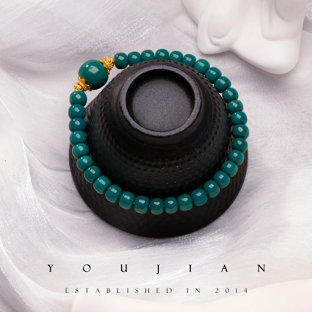 【孤品】又见原创设计-足金手工金绿松石手串-G122