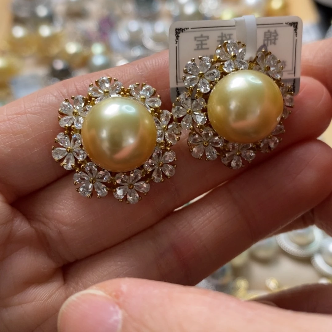 海水珍珠耳饰银S925镶嵌