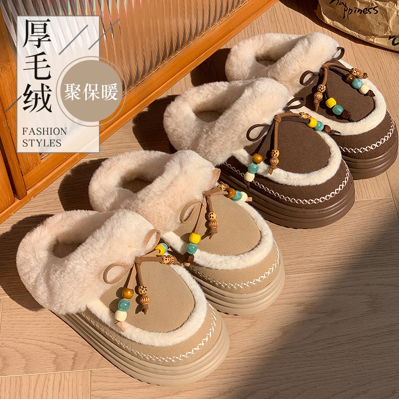 冬季轻盈保暖棉拖民族风设计防滑柔软居家室内拖