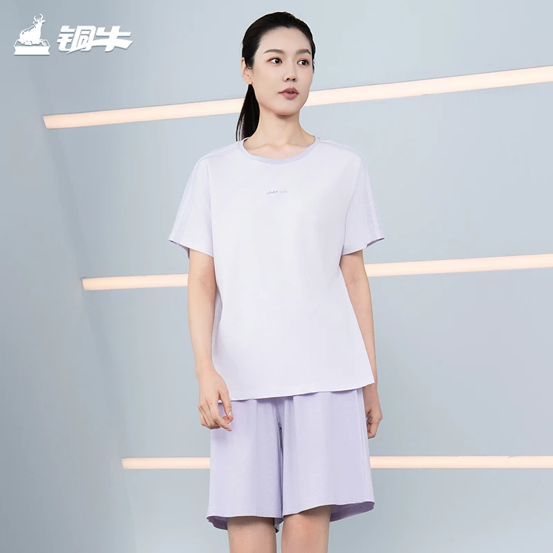 铜牛亲舒净爽棉圆领半袖家居女套2025春夏新款家居套装女VJ136