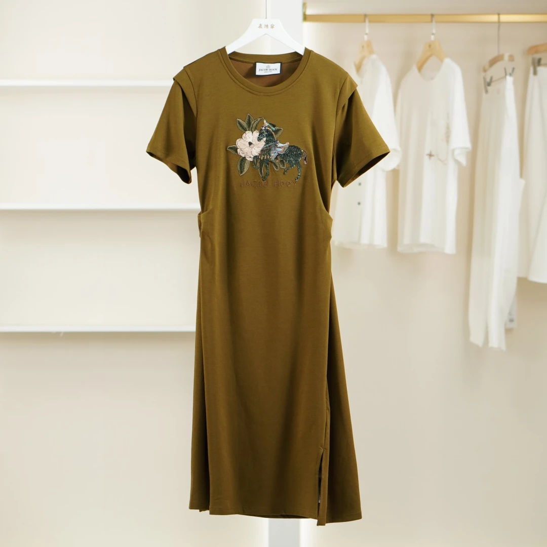 麦迪尚品 40505115 夏季简约时尚修身优雅气质短袖T恤连衣裙